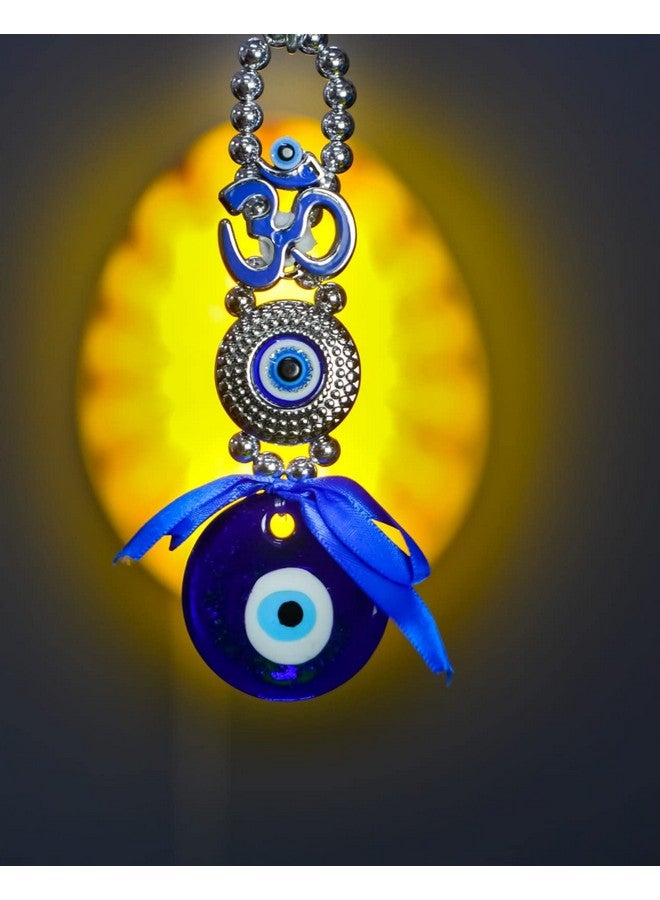 DT DECTONE Metal Om Design Evil Eye With Blue Pendant Decoration | Lucky Om Hanging Ornament Amulet For Car, Home And Office For Protection And Blessing (Blue, 1 Om) - Image 3
