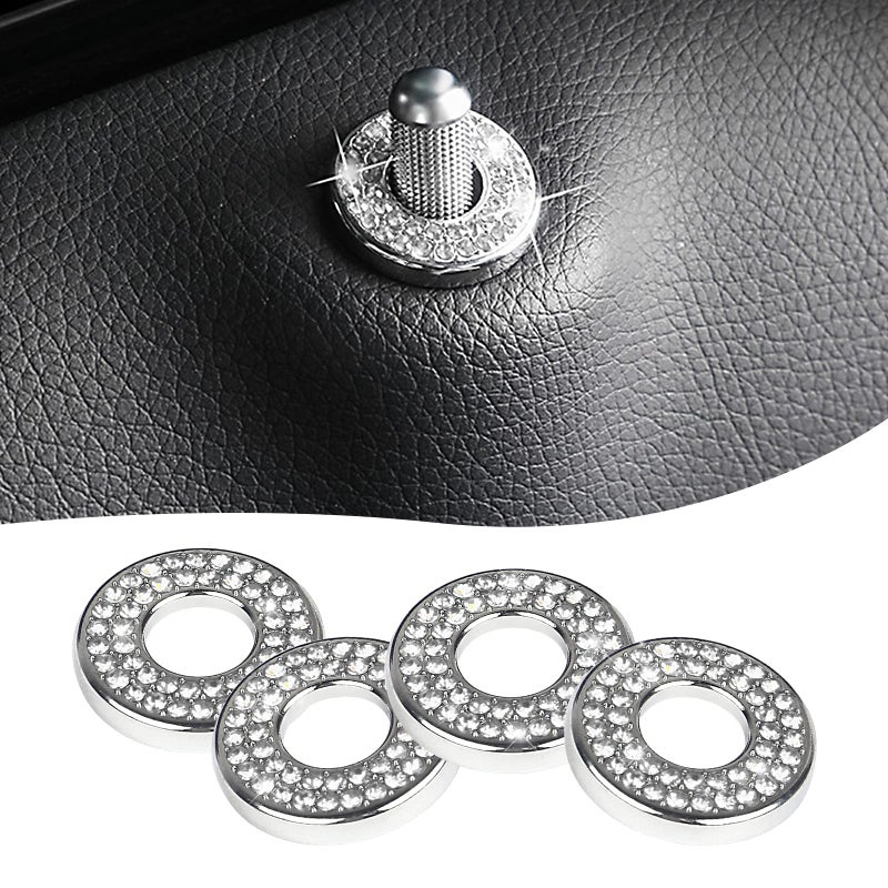 Sodcay 4 Pack Bling Car Inner Door Lock Covers, Rhinestones Pull Rod Bolt Decoration Stickers, Bling Car Accessories for Women, Compatible with Mercedes-Benz A/B/C/D/E Class (White) - Image 1