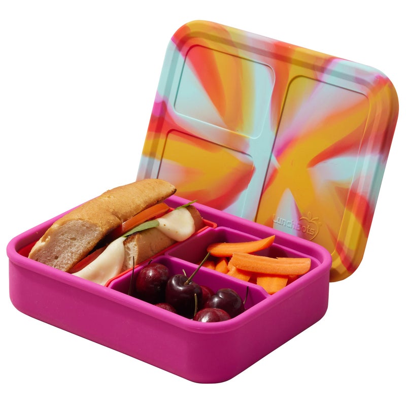 LunchBots Build a Bento Lunch Box Silicone Bento Box for Kids MultiCompartment Lunch Container Oven  Dishwasher Safe BPA Free 32 oz  Tie Dye Pink