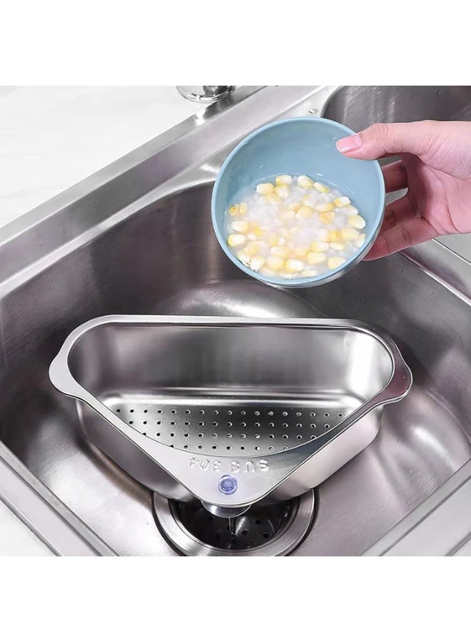 Stainless Steel Sink Strainer Basket Triangle Sink,Triangle Sink Drainer Basket for Sink Food Strainer or Storage Rack (silver) - Image 2