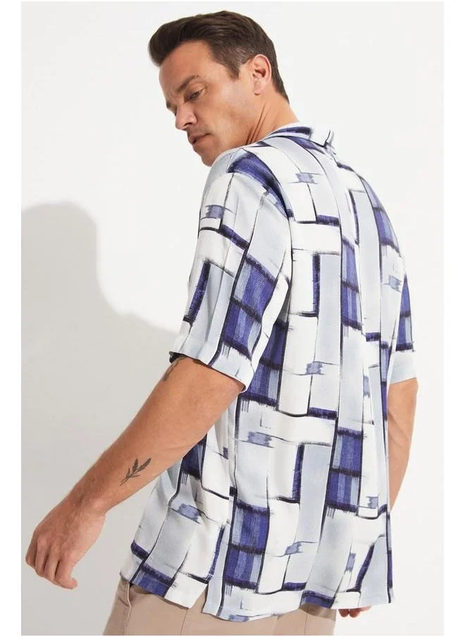 JUNE June Exclusive Men Patterned Short Sleeve Shirt White - Blue