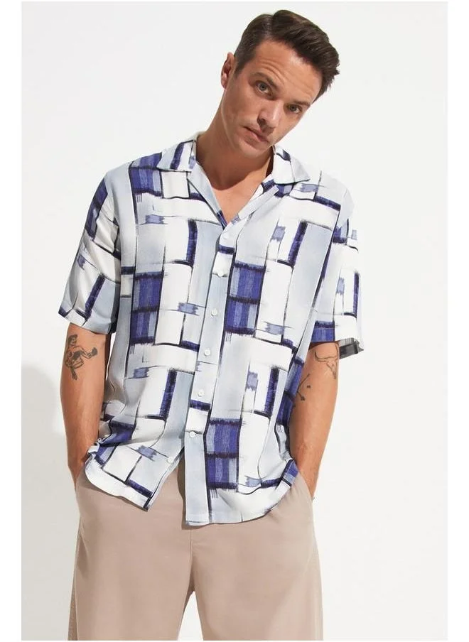 JUNE June Exclusive Men Patterned Short Sleeve Shirt White - Blue