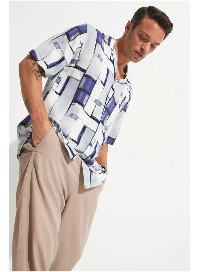 JUNE June Exclusive Men Patterned Short Sleeve Shirt White - Blue
