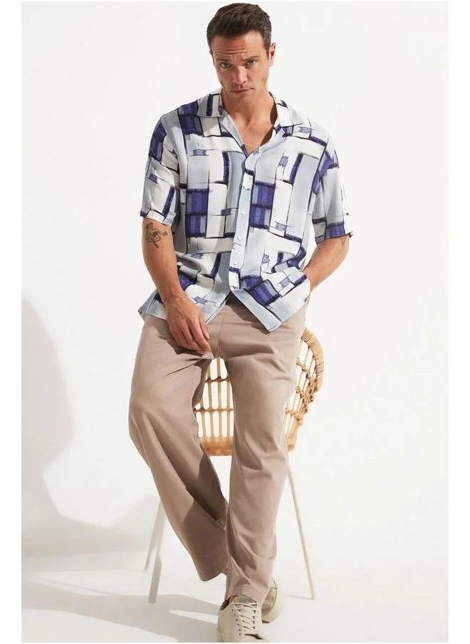 JUNE June Exclusive Men Patterned Short Sleeve Shirt White - Blue