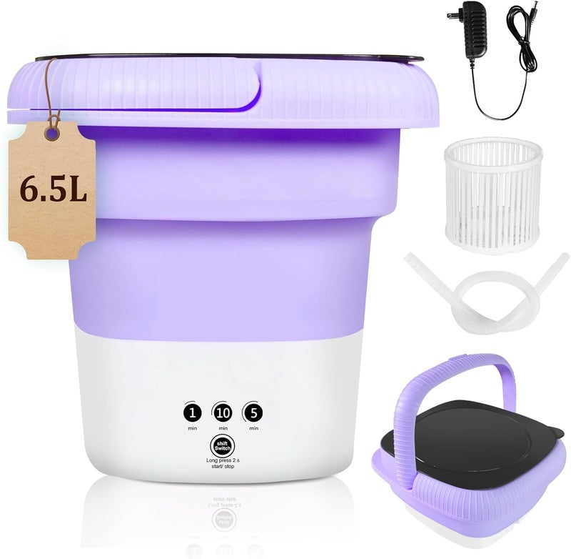 HULKNPEW 6.5L Folding Washing Machine,Portable Washing Machine,Small Washer with 3 Modes Deep Cleaning & Spin-dry,Easy to Carry,Suitable for Apartments, Dormitories, Camping, RV, Travel,Hotels-Purple - Image 1