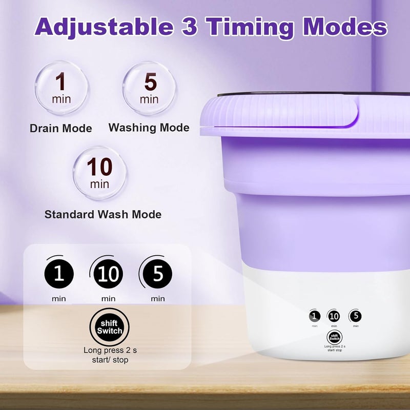 HULKNPEW 6.5L Folding Washing Machine,Portable Washing Machine,Small Washer with 3 Modes Deep Cleaning & Spin-dry,Easy to Carry,Suitable for Apartments, Dormitories, Camping, RV, Travel,Hotels-Purple - Image 4