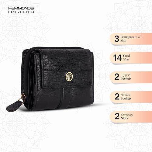 HAMMONDS FLYCATCHER Leather Ladies Wallet for Woman with 14 Card Slots - Clutch Purse for Women, Ladies Wallet for Women Stylish, Ladies Purse for Women Wallet, Gift for Womens - Black - Image 2
