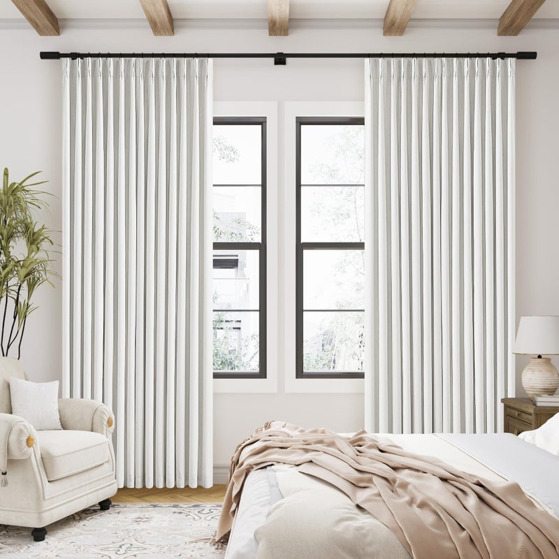 TWODRAPES 90 Inch Linen Blackout Curtains Pinch Pleated for Living Room Thermal Noise Reduction Two Layer 100% Black Out Curtains with Liner Back Tab Pinch Pleat Rings Hooks Window Drapes Track Ivory - Image 1