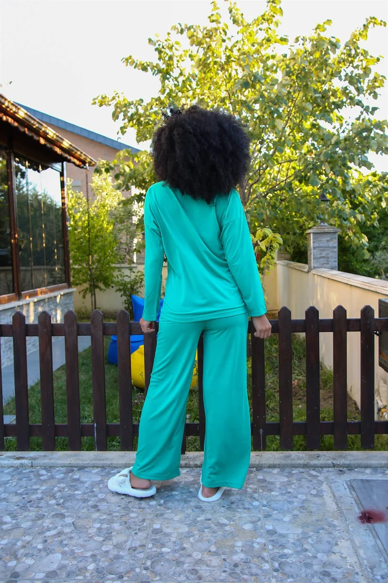 اليش شيل بيزي Women's Combed Cotton Wide Leg Pajamas Set 4124