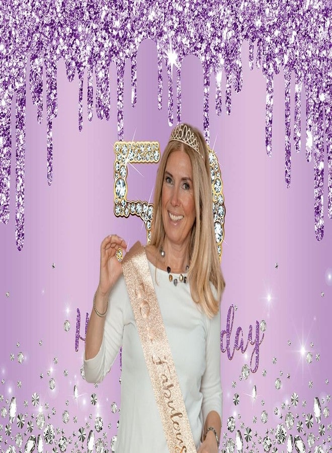 INRUI Purple Happy 50th Birthday Photography Background Girls Sweet Fifty Years Old Birthday Party Decorations Backdrop 7x5FT - Image 3