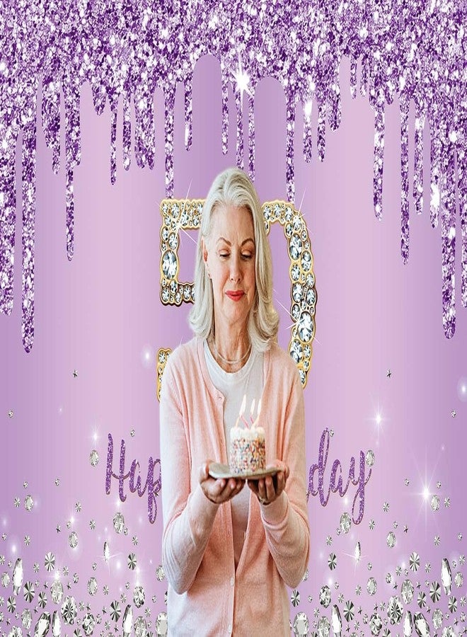 INRUI Purple Happy 50th Birthday Photography Background Girls Sweet Fifty Years Old Birthday Party Decorations Backdrop 7x5FT - Image 4