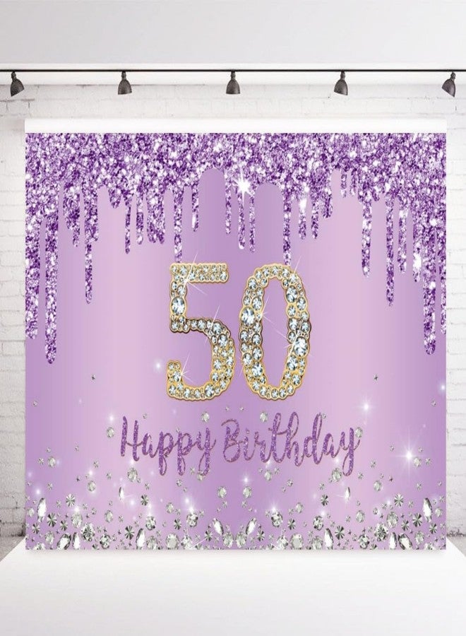INRUI Purple Happy 50th Birthday Photography Background Girls Sweet Fifty Years Old Birthday Party Decorations Backdrop 7x5FT - Image 1