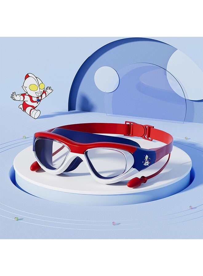 Kids Swimming Goggles, Kids Cartoon Swim Goggles Junior Children Girls Boys Age 3-12, Anti-Fog, Waterproof, UV Protection Lenses, Crystal Clear Wide Vision（Red Blue） - Image 1