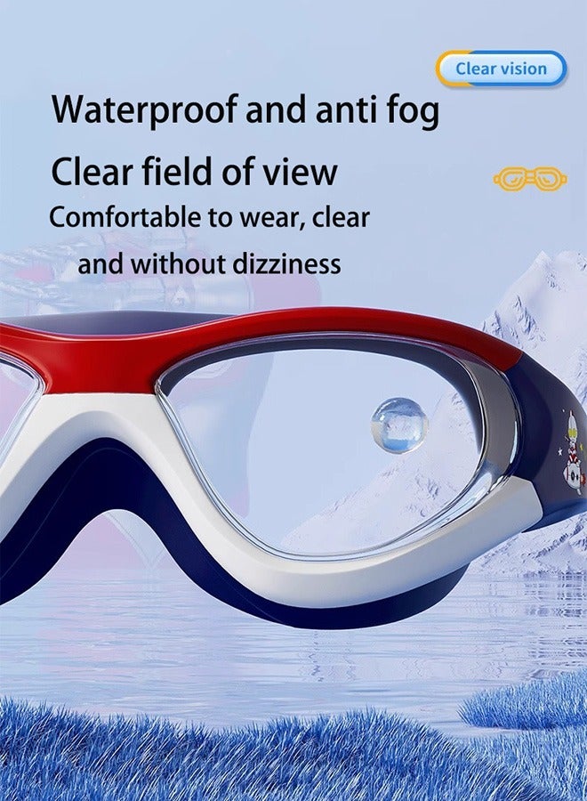 Kids Swimming Goggles, Kids Cartoon Swim Goggles Junior Children Girls Boys Age 3-12, Anti-Fog, Waterproof, UV Protection Lenses, Crystal Clear Wide Vision（Red Blue） - Image 3