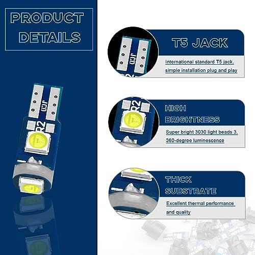 QUICTO Led Bulb Dash Lights Super Bright T5 37 74 LED Bulb with Twist Lock Socket PC74 PC37 for Car Bulb Air Conditioning Light Clock Light White - Image 5