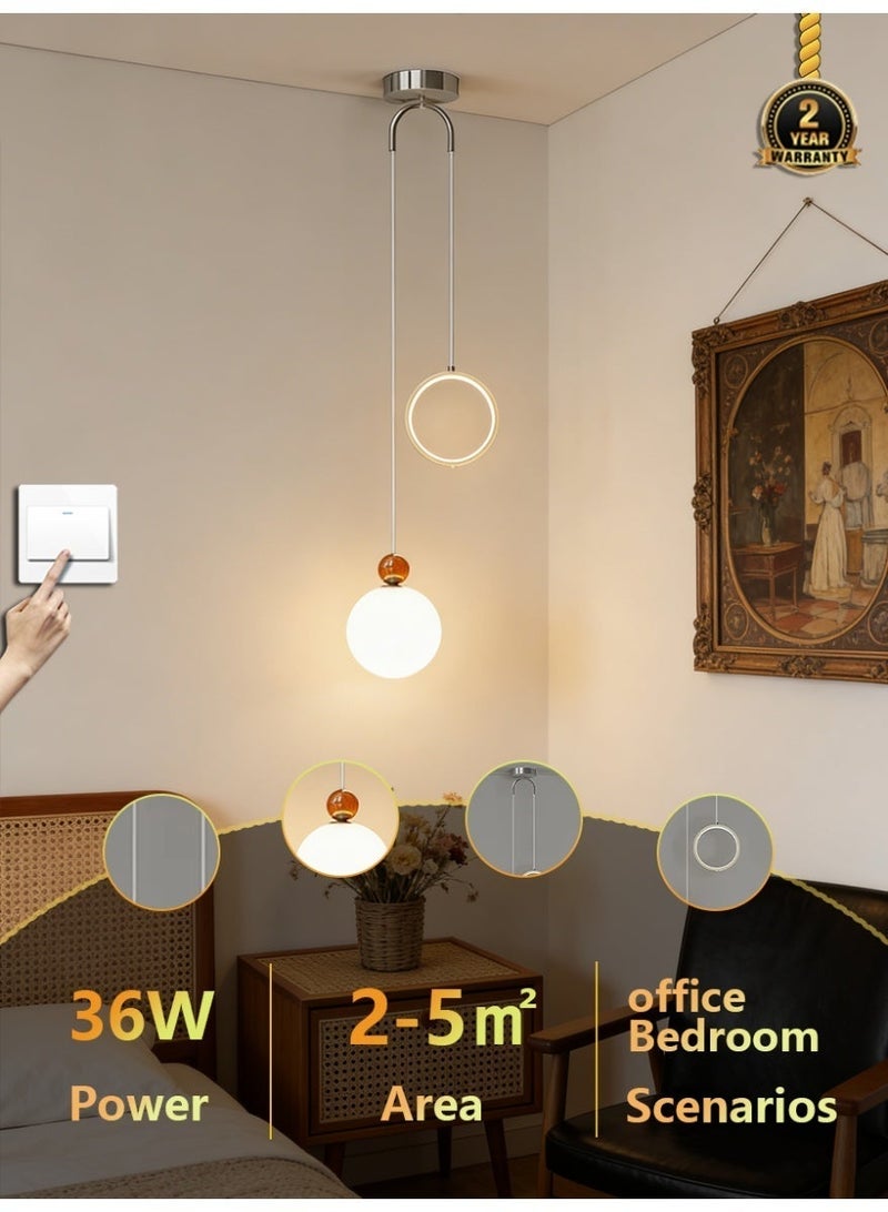 Three-color dimmable small pendant light for the bedroom, bedside, or home office - Image 1