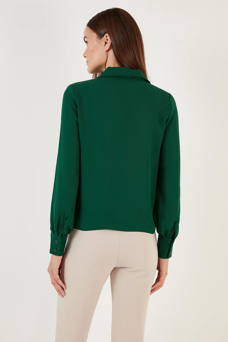 Lela Lace Detailed V-Neck Chiffon Shirt Women's Shirt 611BZ004710