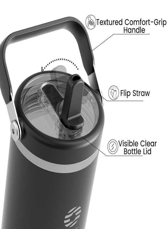 FjBottle كوب معزول من Fjbottle سعة 40 أونصة مع مقبض وماصة، زجاجة مياه من الفولاذ المقاوم للصدأ، كوب قهوة للسفر مانع للتسرب مع غطاء سيليكون للسيارة والنادي الرياضي، أسود - Image 2
