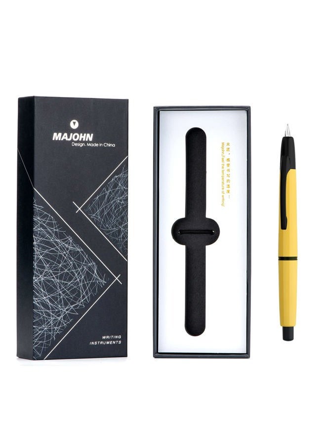 erofa Majohn A2 Press Fountain Pen Extra Fine Nib with Box, Retractable Yellow Resin Ink Pen with Converter Writing Pen Set (Black Clip Version) - Image 3