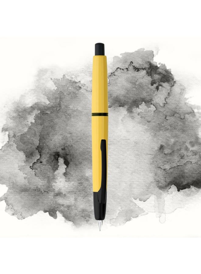 erofa Majohn A2 Press Fountain Pen Extra Fine Nib with Box, Retractable Yellow Resin Ink Pen with Converter Writing Pen Set (Black Clip Version) - Image 2