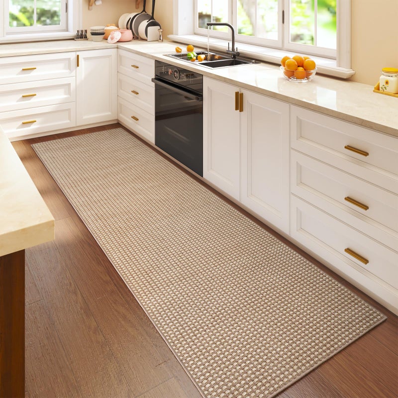 YDKGL 2x6 ft Boho Kitchen Runner Rugs Mat Non Slip Woven Runners for Hallways Washable, Soft Long Entryway Laundry Hall Floor Runner Carpet for Indoor Backdoor Bedroom Kitchen Living Room, Brown - Image 1
