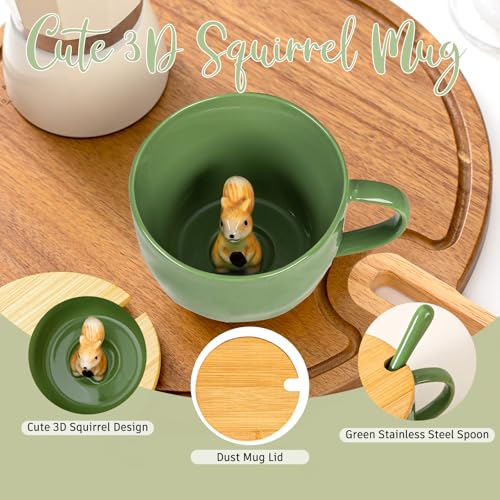 BigNoseDeer Squirrel Gifts for Women Men Cute Squirrel Ceramic Mug Hidden 3D Animal Inside Unqiue Coffee Mug Tea Cup with Lid Spoon Cool Stuff Home Decor Christmas Birthday Gifts for Her Friends Sisters Besties - Image 2