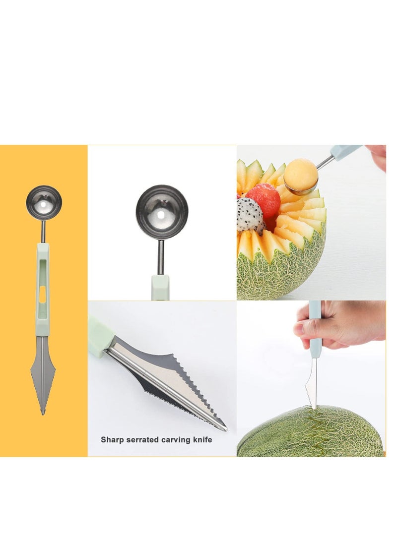 Excefore Fruit Cutters Seed Remover, 6 in 1 Stainless Steel Melon Baller Scoop Set, Seed Remover Knife and Fruit Carving Tools, Watermelon Slicer Ice Cream Baller (Green） - Image 2
