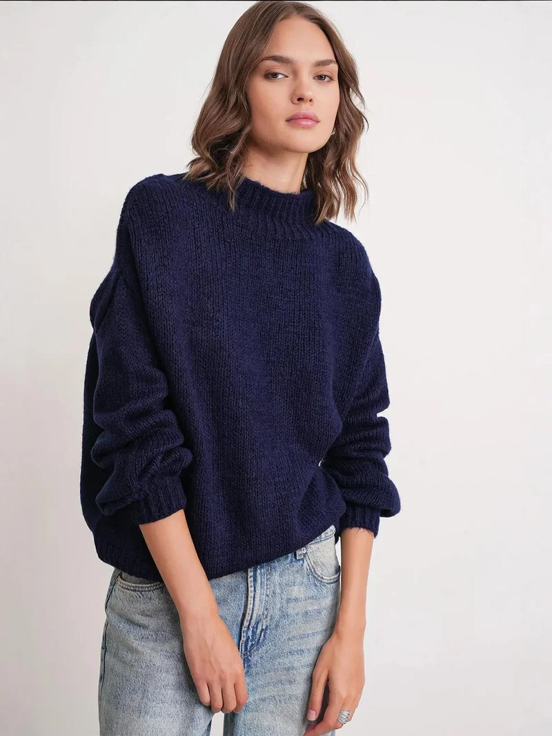MixRay Mixray Relaxed Fit Crew Neck Thick Knit Sweater
