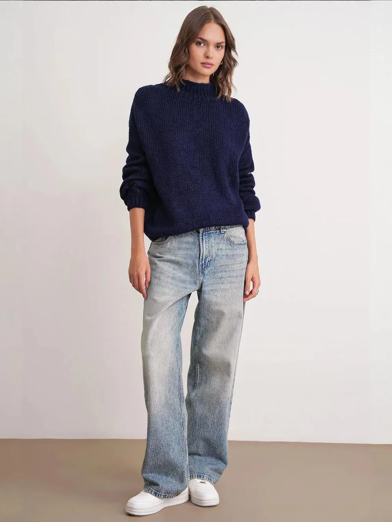 MixRay Mixray Relaxed Fit Crew Neck Thick Knit Sweater