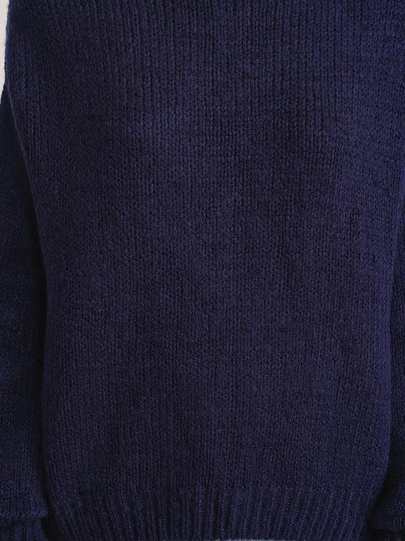 Mixray Navy Blue Mixray Relaxed Fit Crew Neck Thick Knit Sweater for Women | Best Price UAE