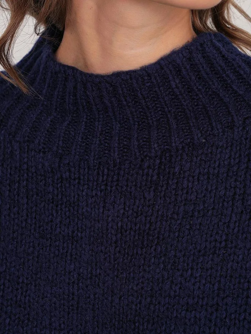 Mixray Navy Blue Mixray Relaxed Fit Crew Neck Thick Knit Sweater for Women | Best Price UAE