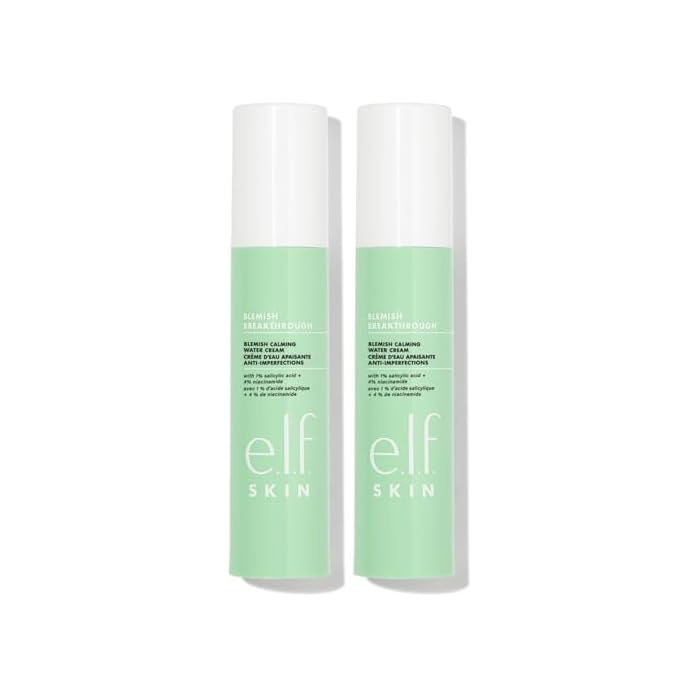 e.l.f. SKIN Blemish Breakthrough Calming Water Cream, Lightweight Blemish-Fighting Face Moisturiser, Prevents New Blemishes & Calms Skin (Pack of 2)