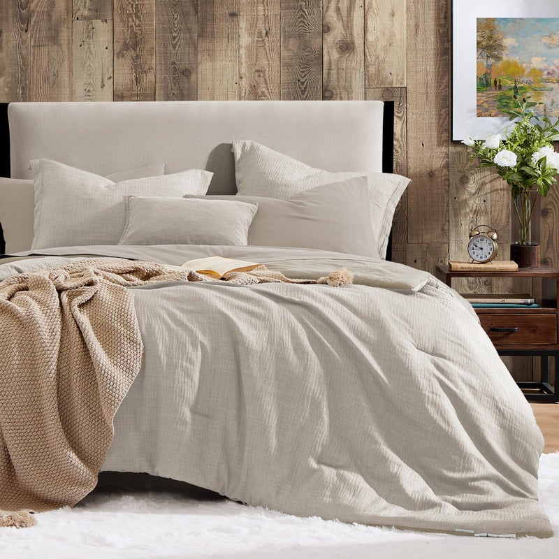 Geniospin King Size Comforter Set- 7 Piece Ivory Textured King Bedding Set, Soft Solid Bed in a Bag for All Season, King Comforter Set with Sheets(Ivory,102''x90'') - Image 1