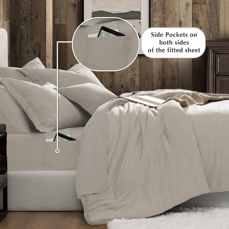 Geniospin King Size Comforter Set- 7 Piece Ivory Textured King Bedding Set, Soft Solid Bed in a Bag for All Season, King Comforter Set with Sheets(Ivory,102''x90'') - Image 5