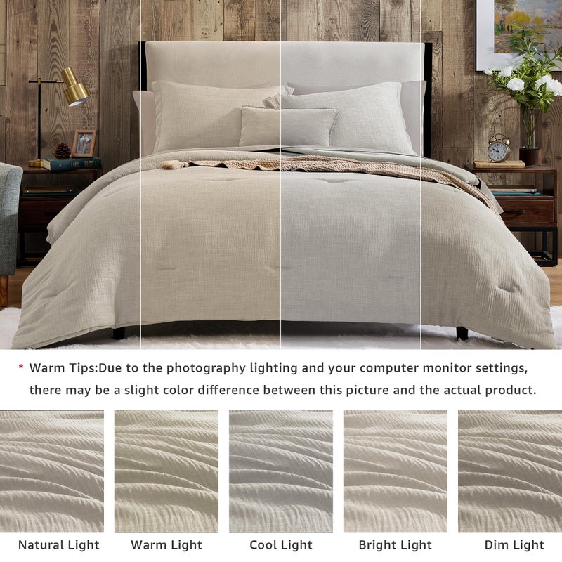 Geniospin King Size Comforter Set- 7 Piece Ivory Textured King Bedding Set, Soft Solid Bed in a Bag for All Season, King Comforter Set with Sheets(Ivory,102''x90'') - Image 3