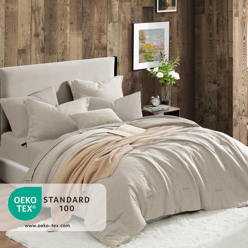 Geniospin King Size Comforter Set- 7 Piece Ivory Textured King Bedding Set, Soft Solid Bed in a Bag for All Season, King Comforter Set with Sheets(Ivory,102''x90'') - Image 2