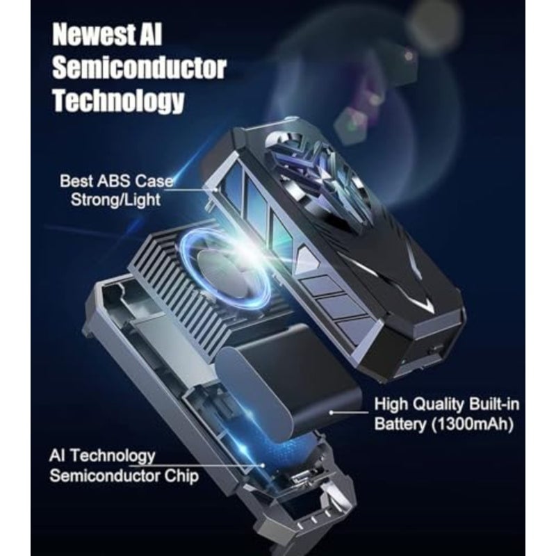 Mobile Phone Semiconductor Cooler with 1300mAh Built-in Battery Cell Phone Cooling Fan for iPhone and Android phones w/ Universal Clamp and RGB LED and 9pcs Finger Sleeves for gaming - Image 2