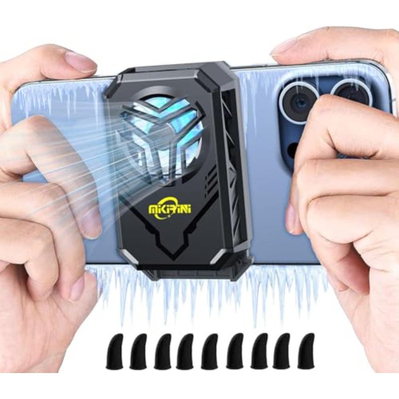Mobile Phone Semiconductor Cooler with 1300mAh Built-in Battery Cell Phone Cooling Fan for iPhone and Android phones w/ Universal Clamp and RGB LED and 9pcs Finger Sleeves for gaming - Image 1