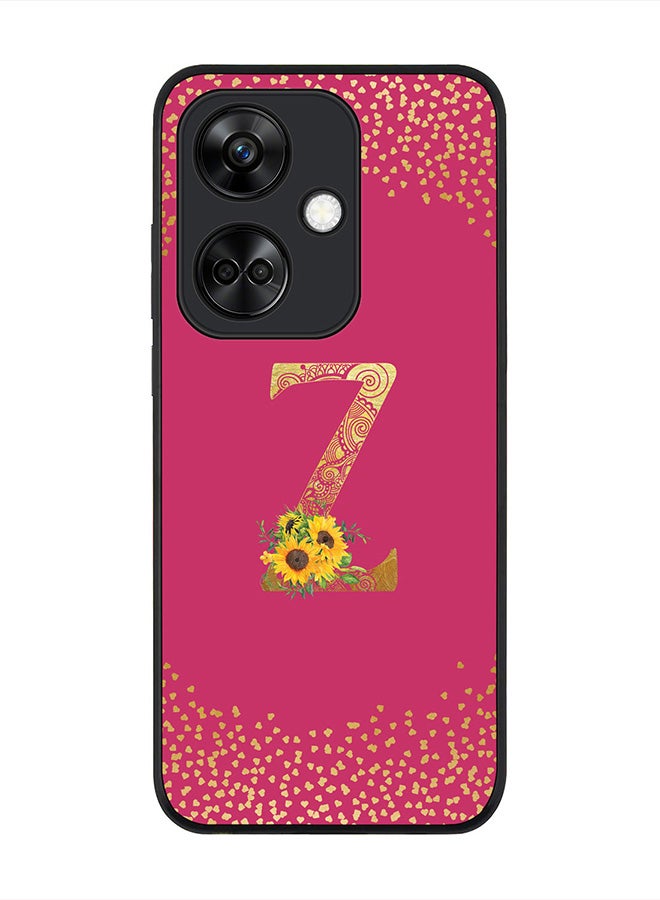 Stylizedd Rugged Black Edge case for OnePlus Nord CE3 / Oppo K11, Slim fit Flexible   Custom Monogram Initial Letter Mandala Floral Pattern Alphabet- Z (Dark Pink Rose) - Image 1
