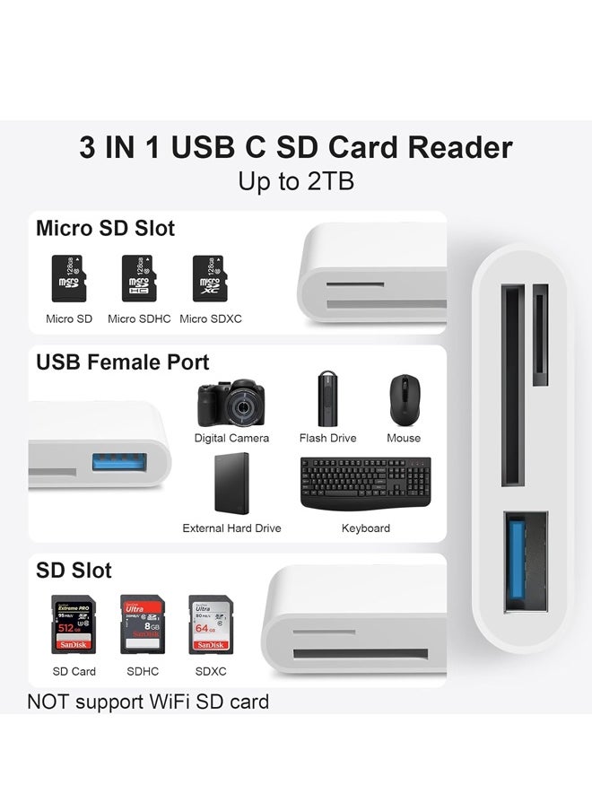 X-level SD Card Reader for iPhone 16, USB C SD Card Reader 3 in 1 USB 3 Slots iPhone iPad Mac Digital Camera Memory Card Reader, Plug & Play Compatible For SD Micro SD Compatible With Printer Mouse Keyboard Samsung Laptop white  - Image 2