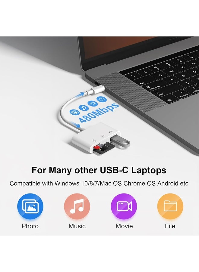 X-level SD Card Reader for iPhone 16, USB C SD Card Reader 3 in 1 USB 3 Slots iPhone iPad Mac Digital Camera Memory Card Reader, Plug & Play Compatible For SD Micro SD Compatible With Printer Mouse Keyboard Samsung Laptop white  - Image 3