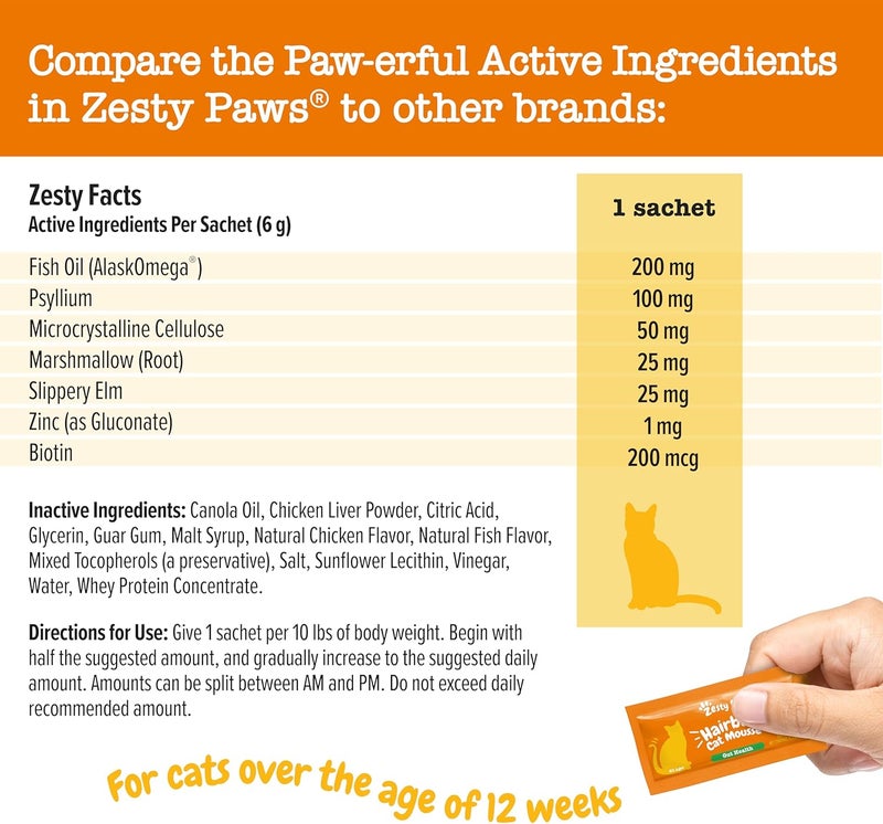 Zesty Paws Hairball Cat Mousse - Hairball Treats for Cats Digestive Support - Lickable Cat Vitamin Treats for Skin & Gut Health - Squeezeable Puree Tube for Furball Relief - Chicken 14ct - Image 4