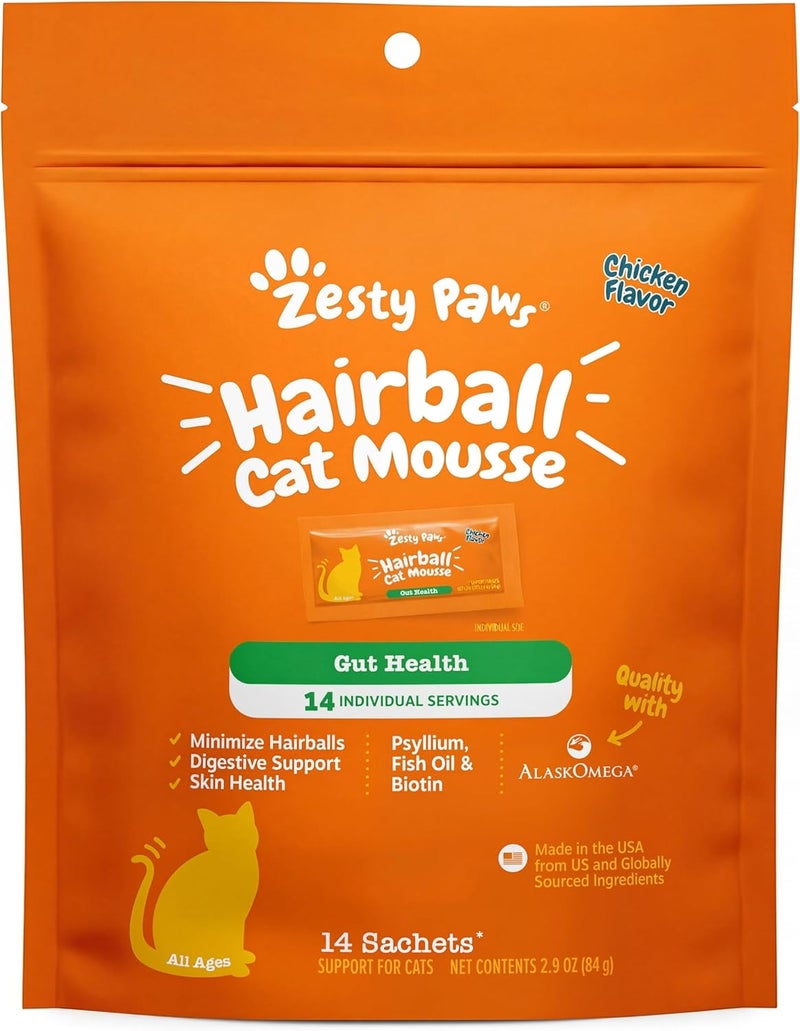 Zesty Paws Hairball Cat Mousse - Hairball Treats for Cats Digestive Support - Lickable Cat Vitamin Treats for Skin & Gut Health - Squeezeable Puree Tube for Furball Relief - Chicken 14ct - Image 1