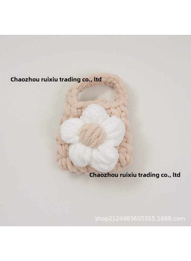 Pink Cute Cyber Red Bear Lion Wake Flower Plush Hand-woven Drop-resistant Headphone Bag Bluetooth Headphone Protective Cover Finished Product-Color:Beige White Flower  - Image 1
