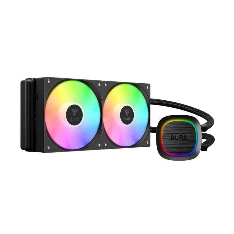 GAMDIAS GAMDIAS 240mm AIO CPU Water Cooler, Hidden Cable Design, Rotatable Pump, MB Sync ARGB & PWM, 30 Light Effect, Intel LGA 1700, AMD AM5/AM4, Black, AURA  - Image 1
