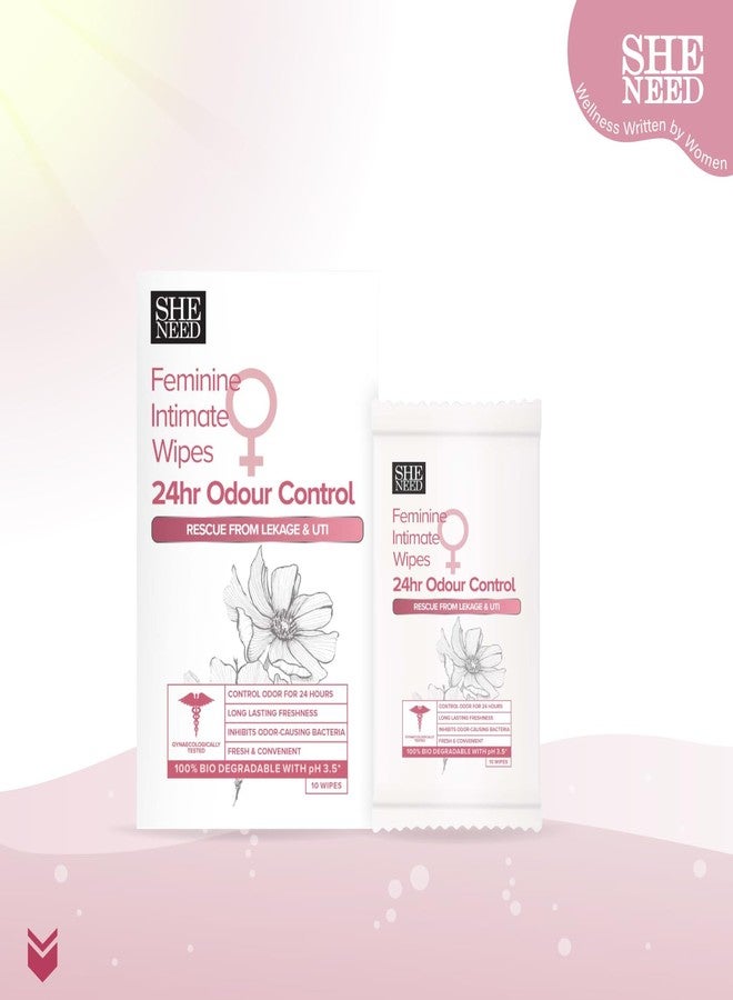 SheNeed Feminine Intimate 24hr Odour control wipes - 10 wipes |Rescue from leakage & UTI| Refreshing Cleansing |pH Balance |Natural & Vegan | Paraben & Sulphate Free|clinically proven| Gynac approved | Travel Friendly - Image 2
