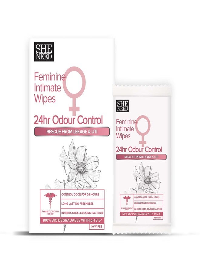 SheNeed Feminine Intimate 24hr Odour control wipes - 10 wipes |Rescue from leakage & UTI| Refreshing Cleansing |pH Balance |Natural & Vegan | Paraben & Sulphate Free|clinically proven| Gynac approved | Travel Friendly - Image 1