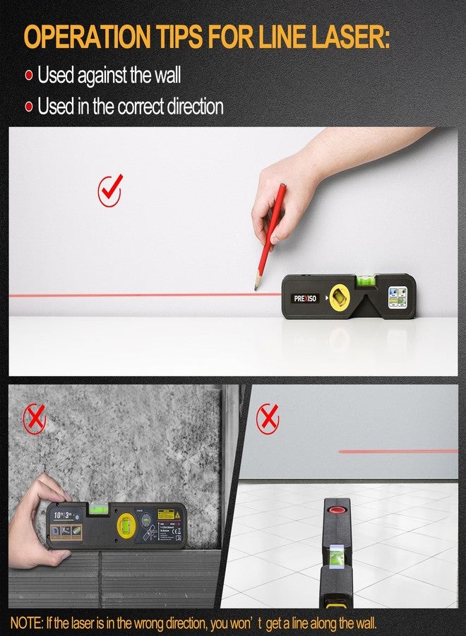 PREXISO 4-in-1 Laser Level Multipurpose Torpedo Level, 65Ft Alignment Point & 10Ft Leveling Line & 10Ft Measure Tape Ruler Thumb Lock for Hanging Picture Wall Writing Home Renovation (Brown Grey) - Image 5