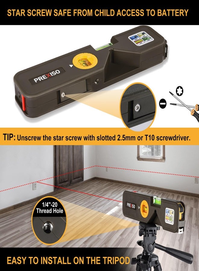 PREXISO 4-in-1 Laser Level Multipurpose Torpedo Level, 65Ft Alignment Point & 10Ft Leveling Line & 10Ft Measure Tape Ruler Thumb Lock for Hanging Picture Wall Writing Home Renovation (Brown Grey) - Image 2