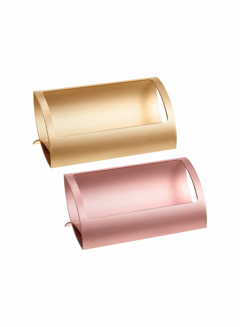 Excefore Business Card Holder, for Desk Aluminum Business Card Display Holder, Stand Desktop Name Card Rack Organizer Desk Card Accessory for Office, Reception, Rose Gold and Gold 2 Pieces - Image 1